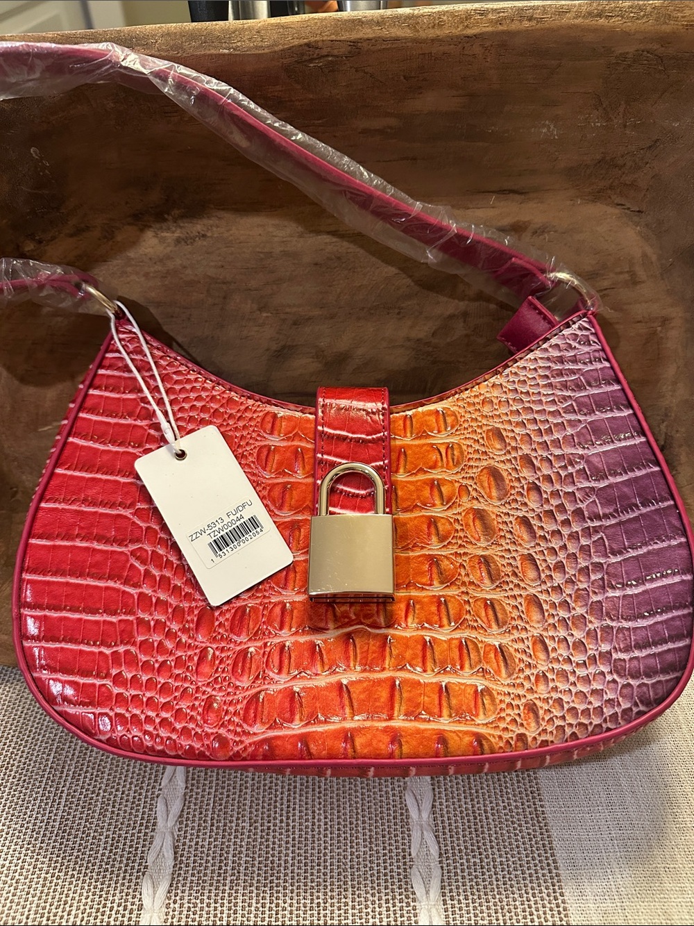 NWT Zou Bijou Croc Embossed Ombré Shoulder Bag - Pink / Orange Sunset